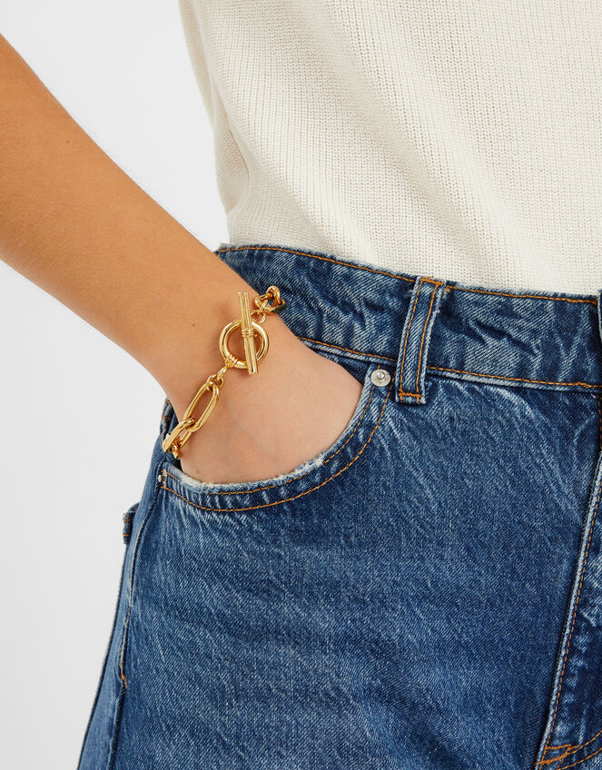 14ct Gold-Plated Chunky T-Bar Chain Bracelet, , large