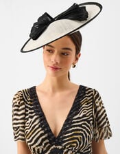 Bow Disc Fascinator, Black (BLACK WHITE), large