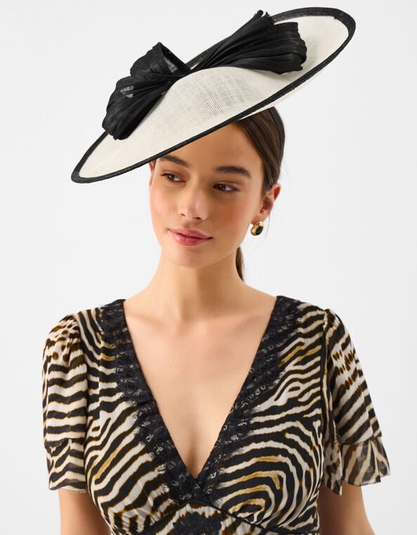 Bow Disc Fascinator, Black (BLACK WHITE), large