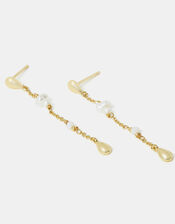 14ct Gold-Plated Pearl Chain Drop Earrings, , large