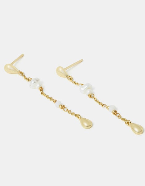 14ct Gold-Plated Pearl Chain Drop Earrings, , large