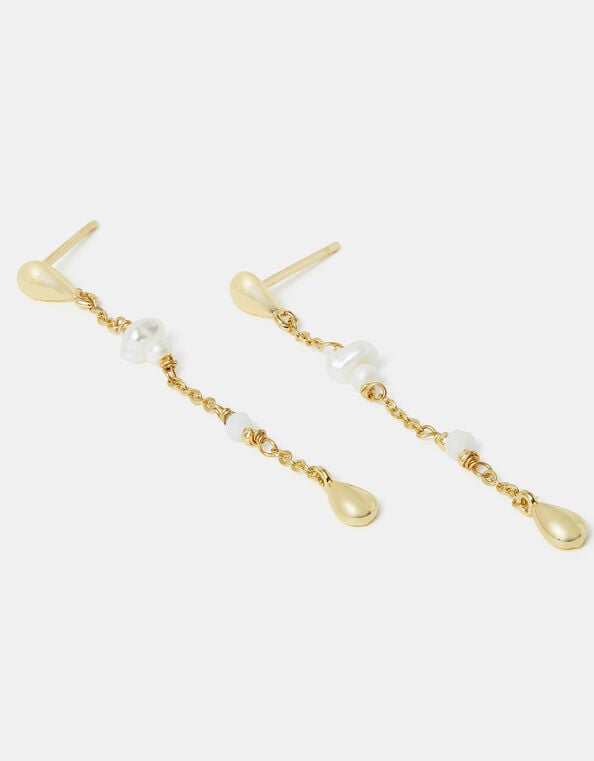 14ct Gold-Plated Pearl Chain Drop Earrings, , large