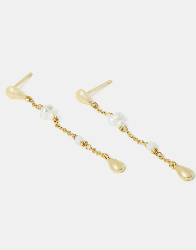 14ct Gold-Plated Pearl Chain Drop Earrings, , large