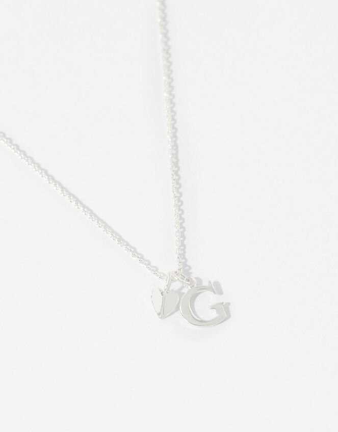 Sterling Silver Heart Initial Necklace - G, , large