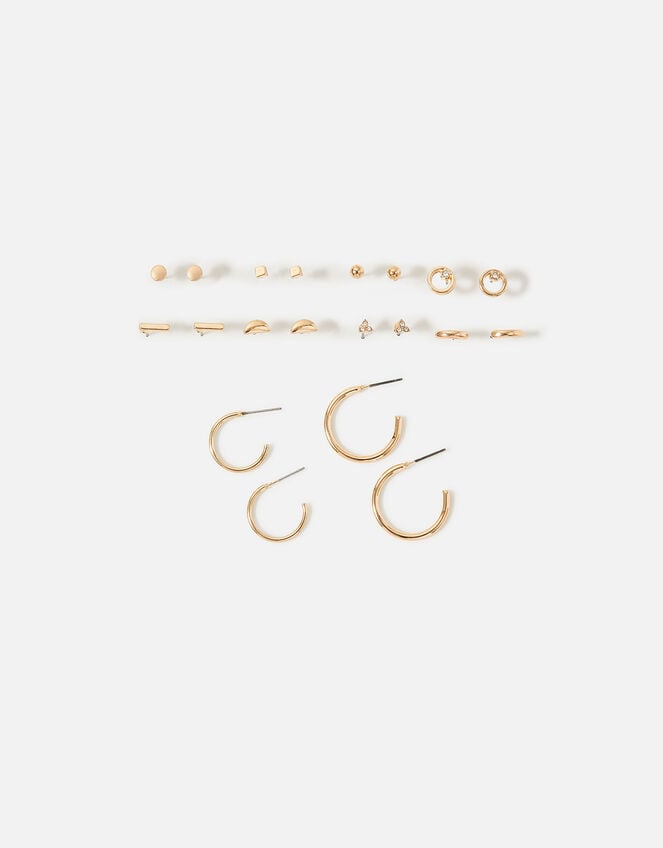 Mixed Stud and Hoop Earring 10 Pack, Gold (GOLD), large