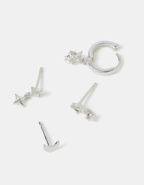 4-Pack Sterling Silver-Plated Celestial Stud & Hoop Earrings, , large