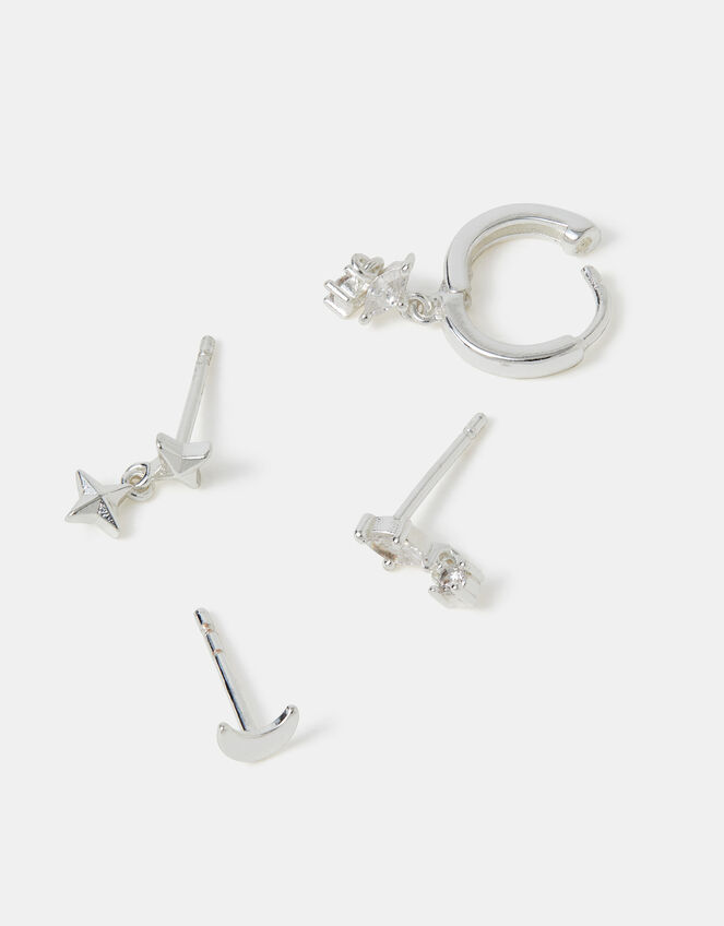 4-Pack Sterling Silver-Plated Celestial Stud & Hoop Earrings, , large