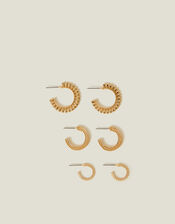 3-Pack Mix Texture Hoop Earrings Gold, , large