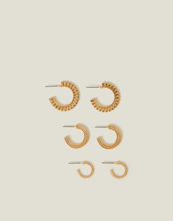 3-Pack Mix Texture Hoop Earrings Gold, , large