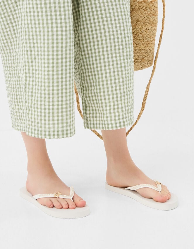 Starfish Beaded Flip Flops, White (WHITE), large