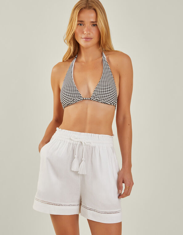 High Waist Beach Shorts, White (WHITE), large