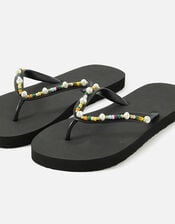 Beaded Flip Flops, Black (BLACK), large