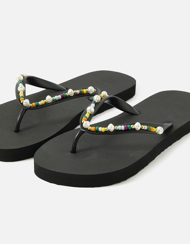 Beaded Flip Flops, Black (BLACK), large
