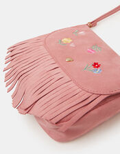 Girls Floral Embroidered Fringe Crossbody Bag, , large
