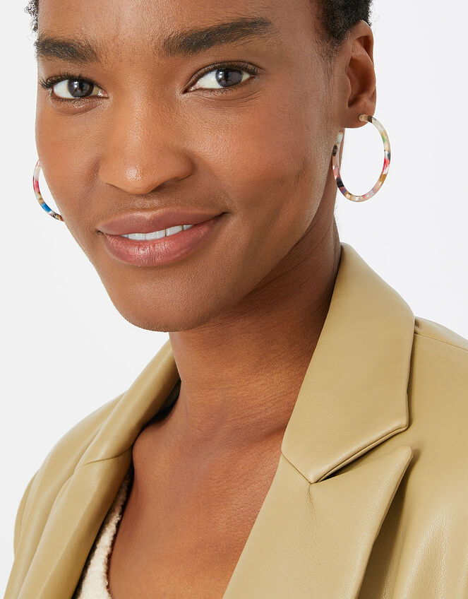 Skinny Tortoiseshell Hoop Earrings, , large