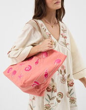 Embroidered Seashell Beach Bag, , large