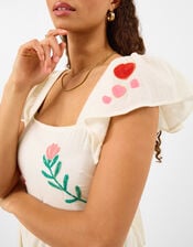 Floral Embroidered Midi Dress, Cream (CREAM), large
