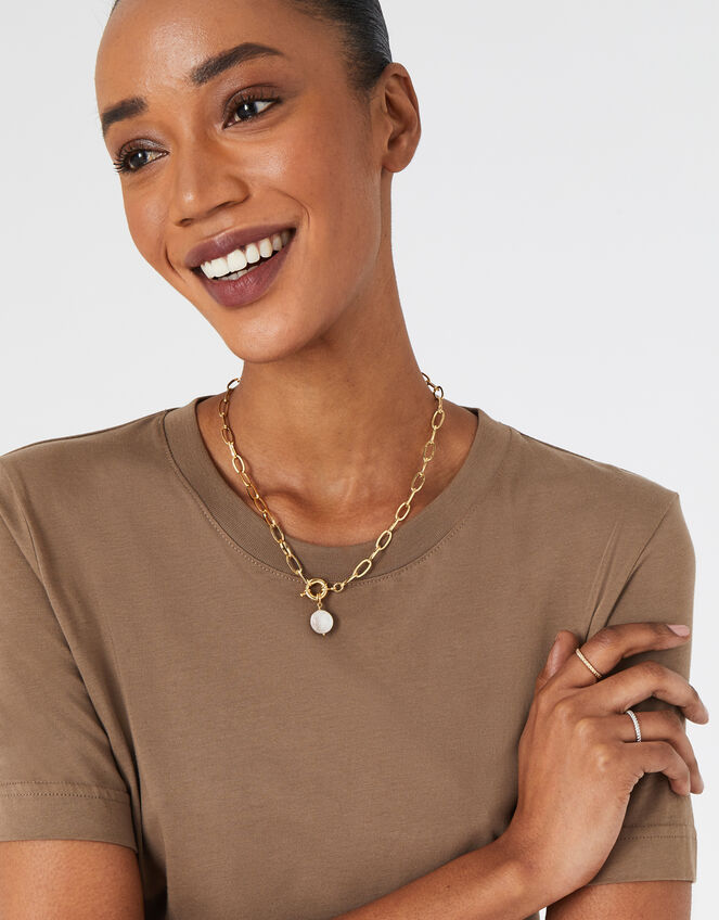 Gold-Plated Chain and Pearl Collar Necklace, , large