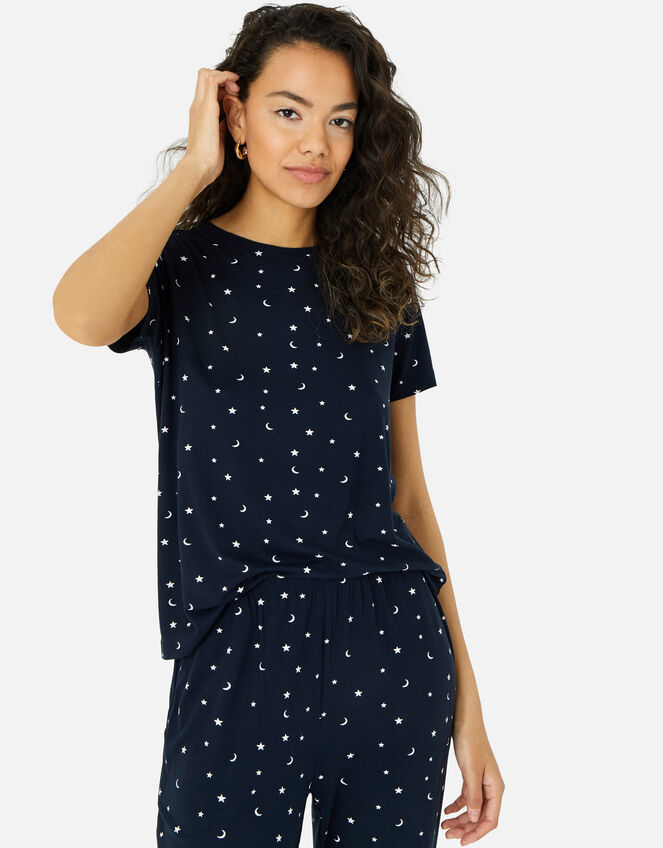 Star Print Long Pyjama Set, Blue (NAVY), large
