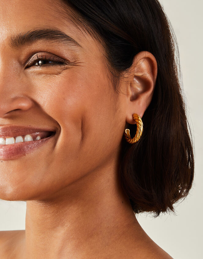 14ct Gold-Plated Twist Chunky Hoop Earrings, , large
