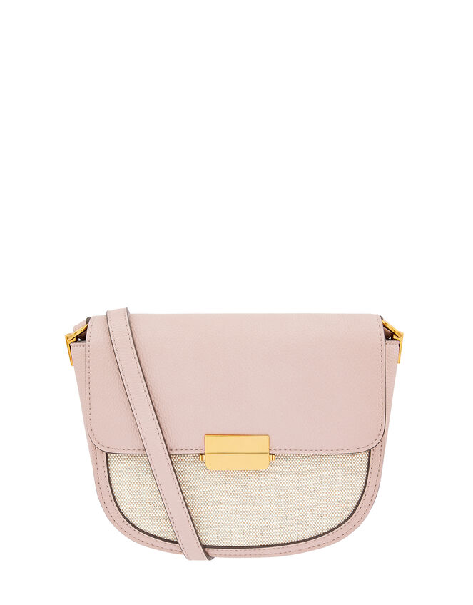 Linen Panel Cross-Body Bag, Nude (NUDE), large