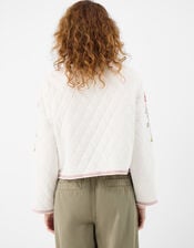 Floral Embroidered Quilted Jacket, Ivory (IVORY), large
