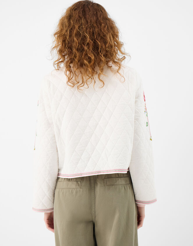 Floral Embroidered Quilted Jacket, Ivory (IVORY), large