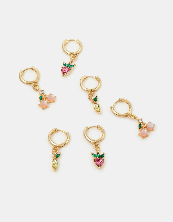 3-Pack Fruit Gemstone Huggie Hoop Earrings, , large