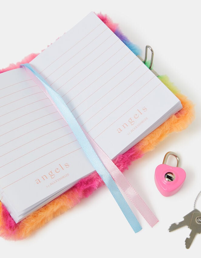 Girls Faux Fur Bear Lockable Journal, , large