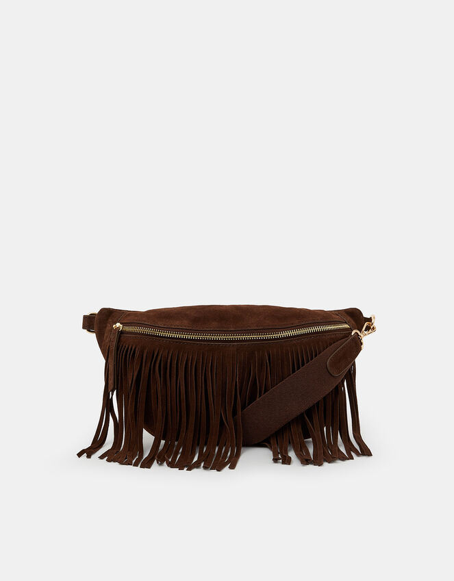 Suede Fringe Cross Body Sling Bag, , large