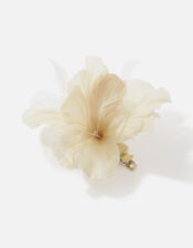 Light Feather Detail Flower Clip, Natural (CHAMPAGNE), large