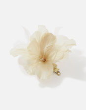 Light Feather Detail Flower Clip, Natural (CHAMPAGNE), large