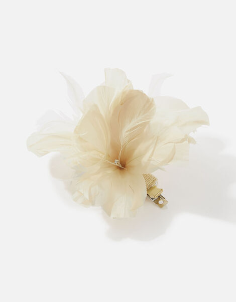 Light Feather Detail Flower Clip Natural, Natural (CHAMPAGNE), large