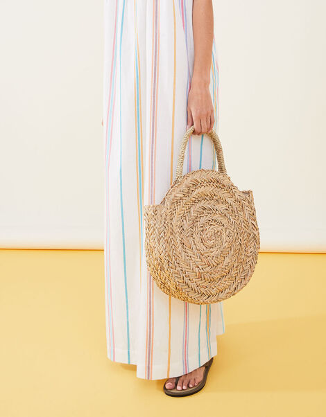 Straw Circle Handheld Basket Bag, , large