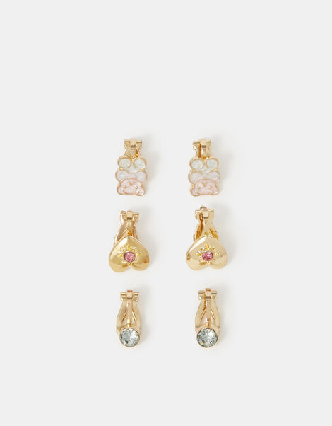 3-Pack Girls Bear Clip-On Earrings, , large