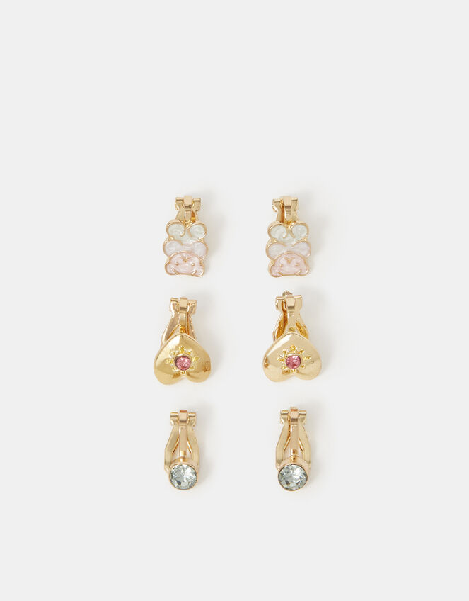 3-Pack Girls Bear Clip-On Earrings, , large