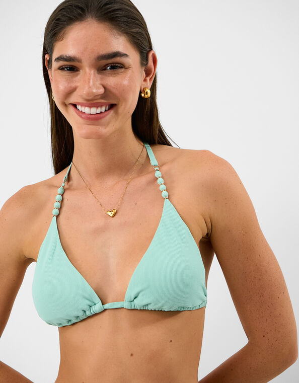 Bead Strap Textured Bikini Top, Green (LIGHT GREEN), large