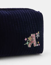 Large Embellished Initial Make Up Bag, Blue (NAVY), large