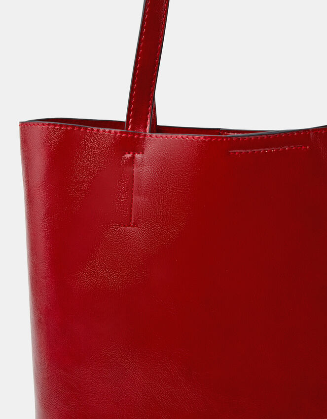 Faux Leather Tote Bag, Red (RED), large