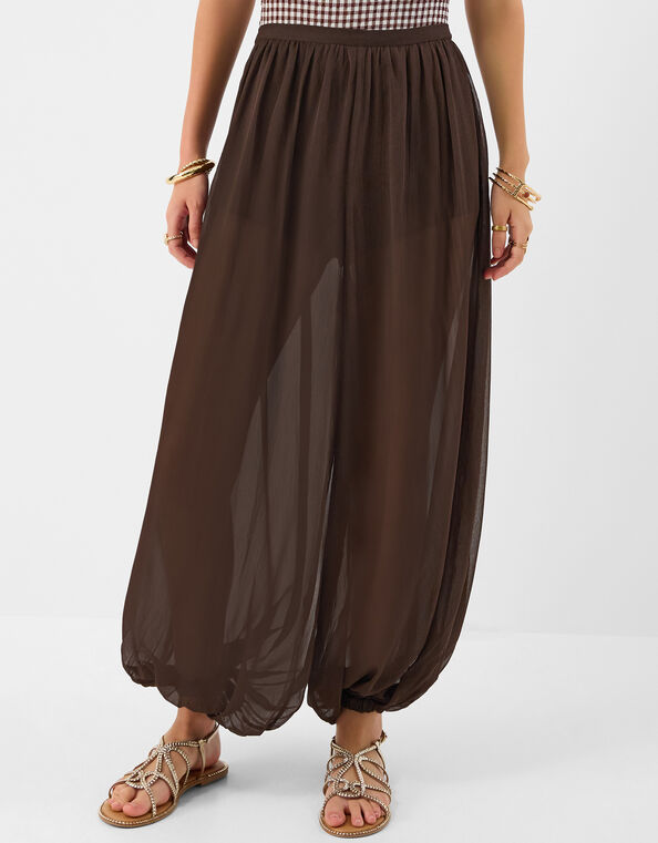 Chiffon Balloon Trousers, Brown (BROWN), large