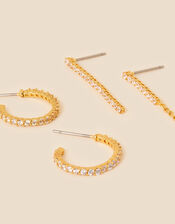 Gold-Plated Sparkle Tennis Earrings Set of Two, , large