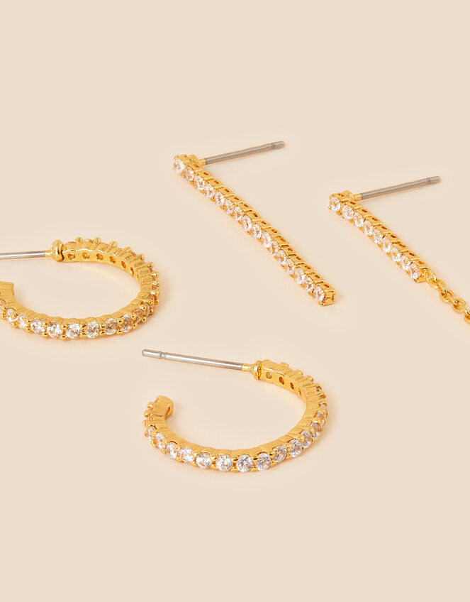 Gold-Plated Sparkle Tennis Earrings Set of Two, , large