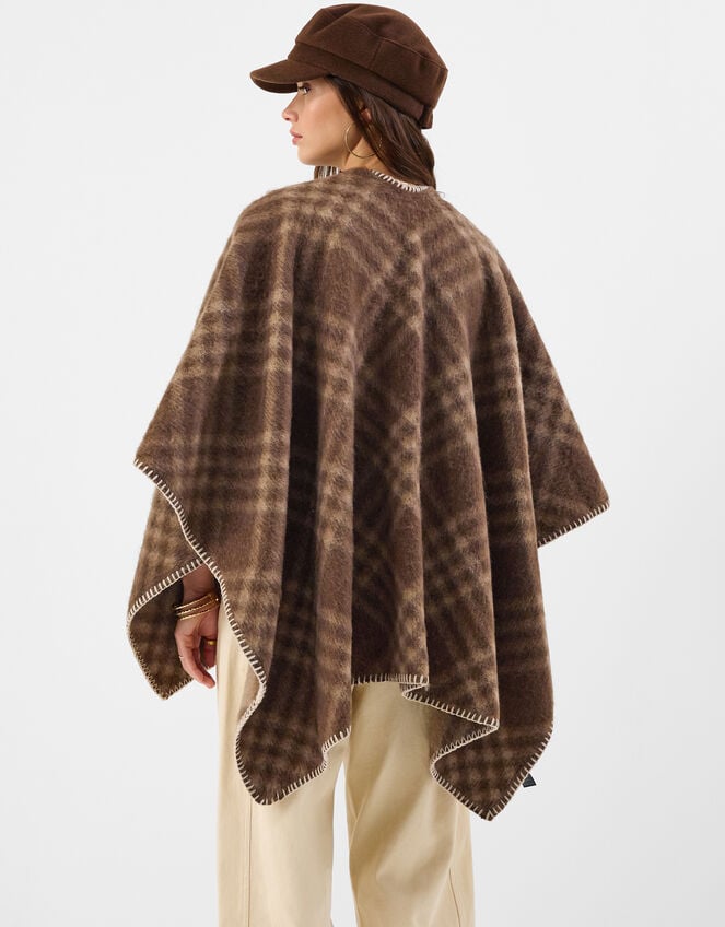 Check Print Knit Poncho, , large