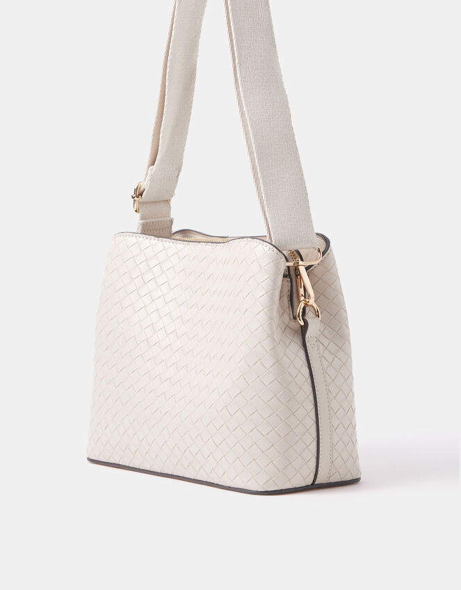 Faux Leather Webbing Strap Crossbody Bag, Cream (CREAM), large