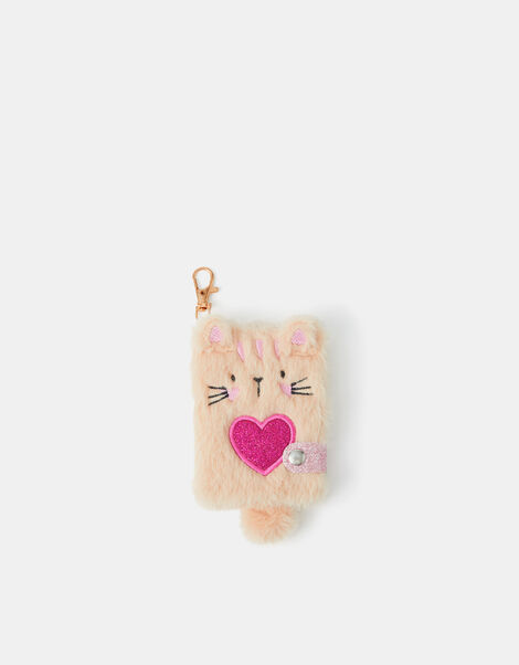 Girls Fluffy Cat Notebook Keychain, , large