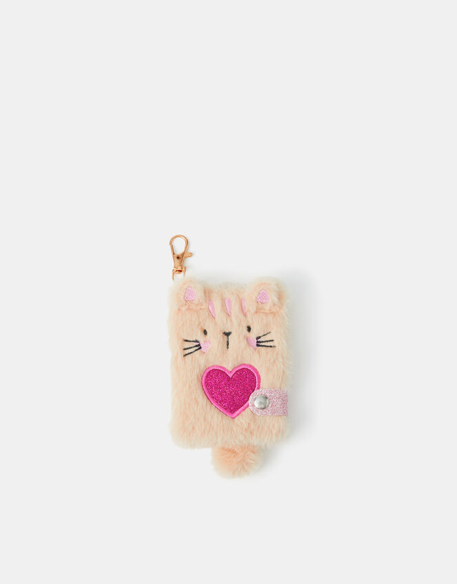Girls Fluffy Cat Notebook Keychain, , large