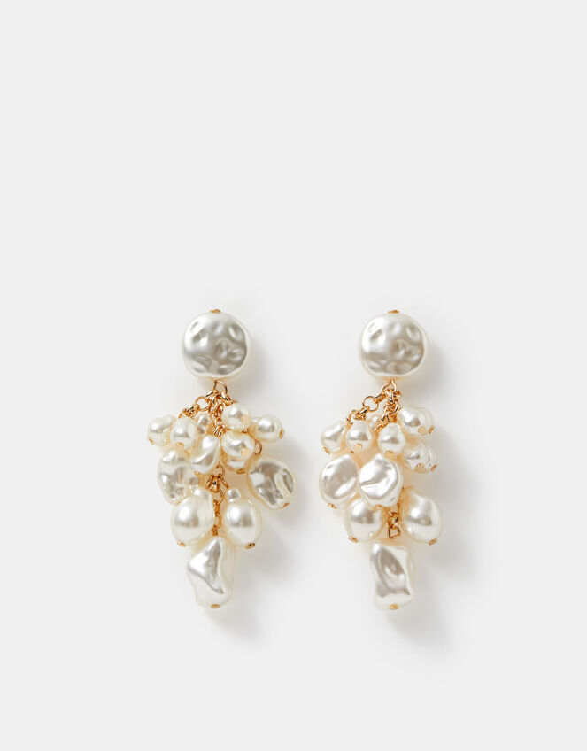 Pearl Cluster Drop Earrings, , large