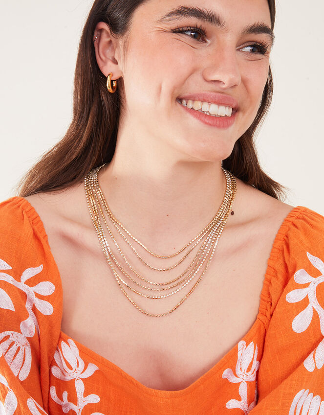 Layered Crystal Cupchain Necklace, , large