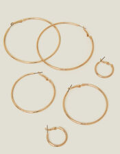 Simple Hoop Earrings Set of Three, Gold (GOLD), large