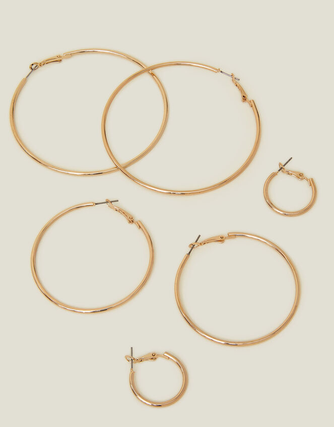 Simple Hoop Earrings Set of Three, Gold (GOLD), large